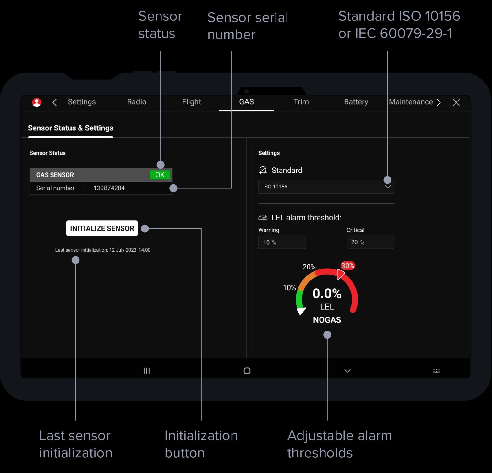 LEL Gas Sensor calibration on tablet LEL Gas Sensor calibration on tablet
